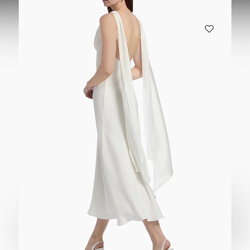 Amsale Ivory Backless Midi Dress with Draped Sash